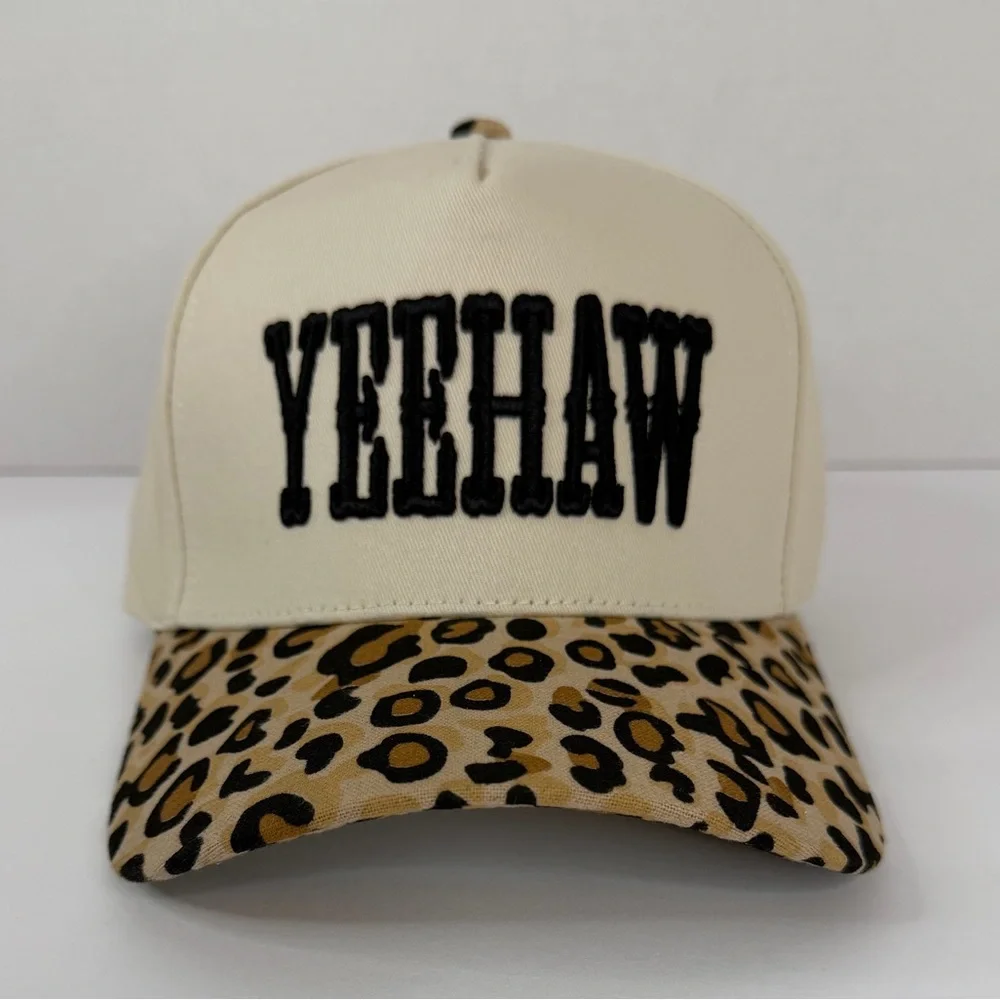 YEEHAW Cheetah Print Trucker Hat Western Snapback Adjustable - Picture 1 of 5